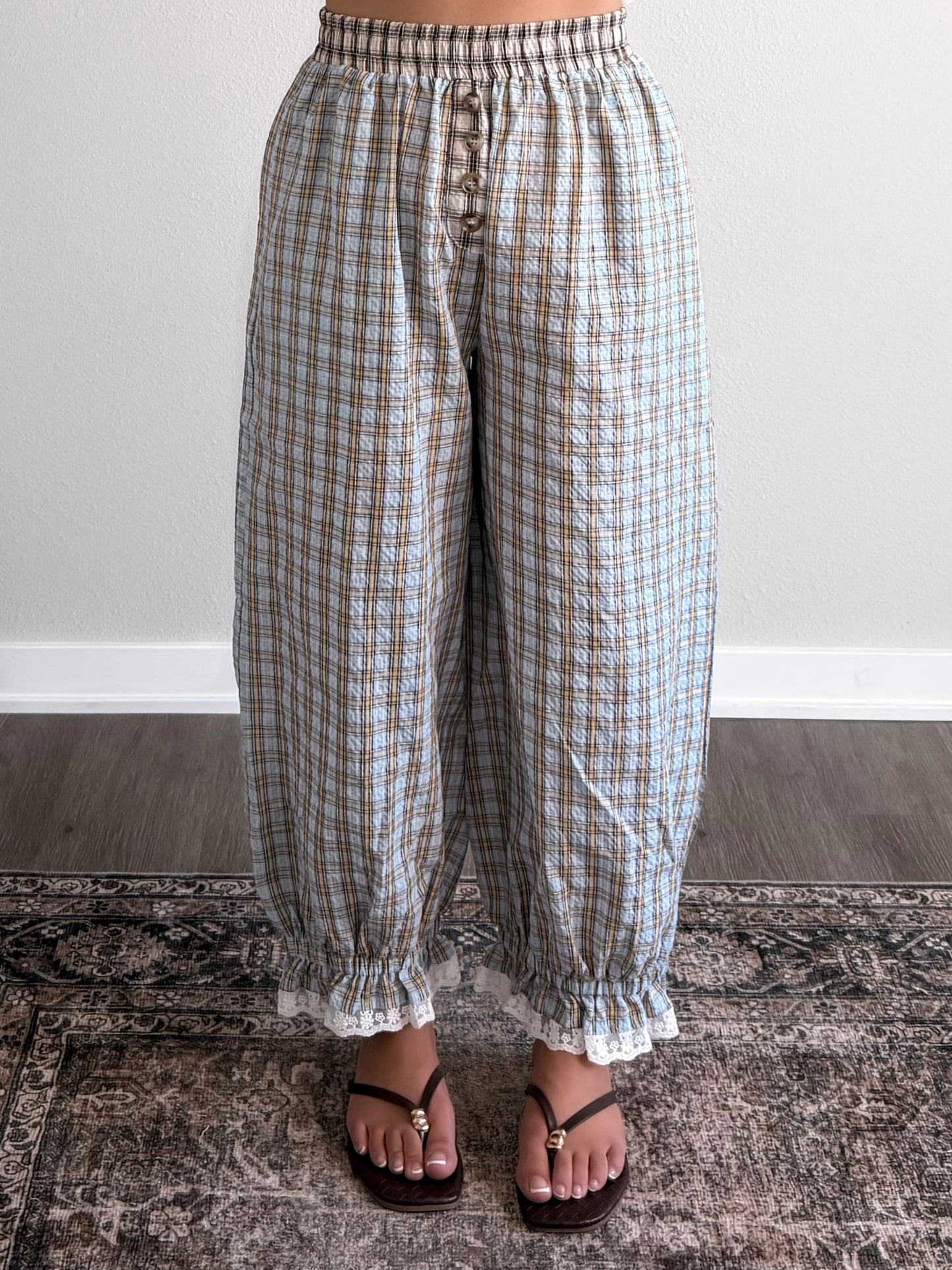 Margot Lace Grid Pant / Blue-Yellow