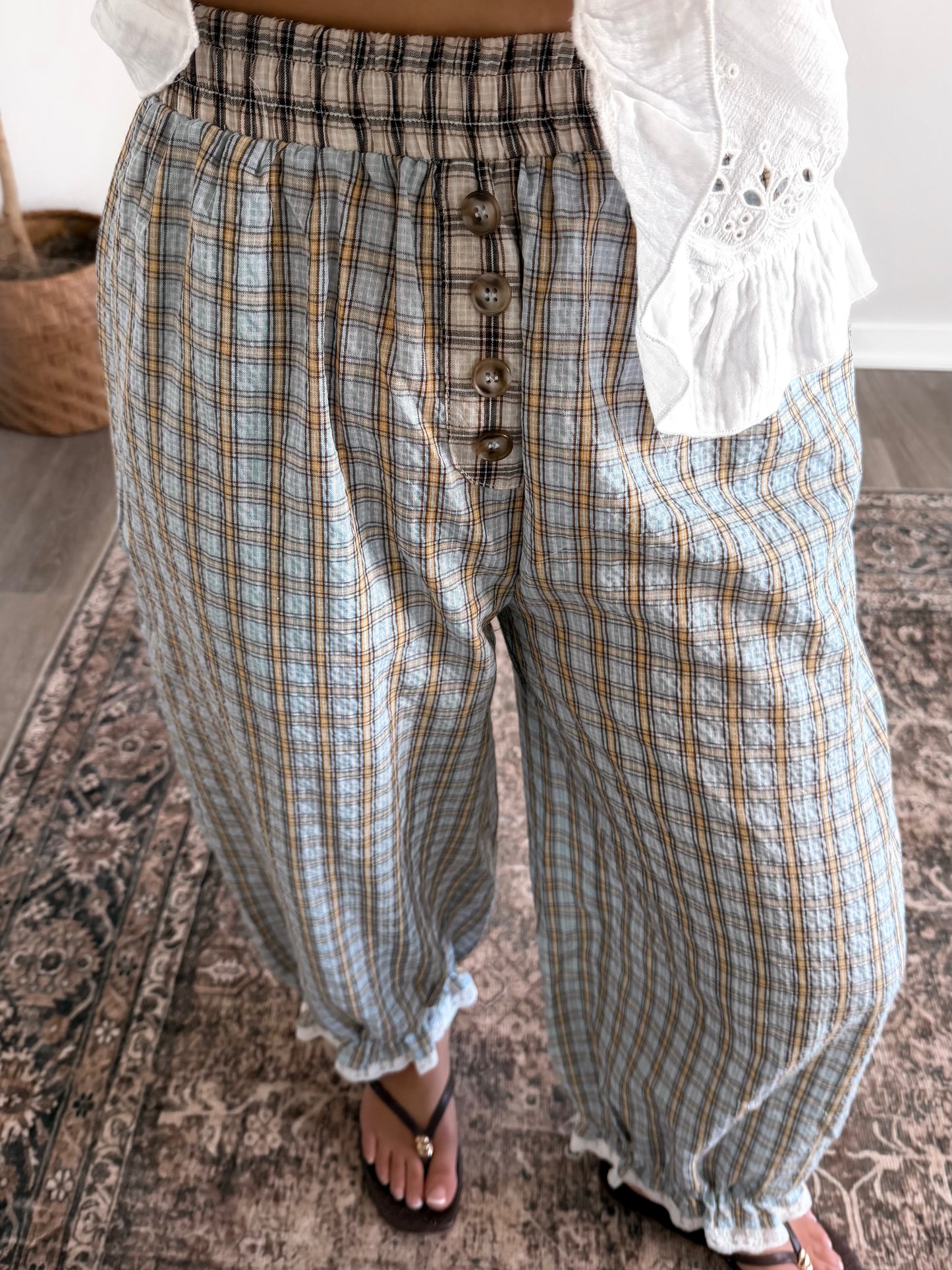 Margot Lace Grid Pant / Blue-Yellow
