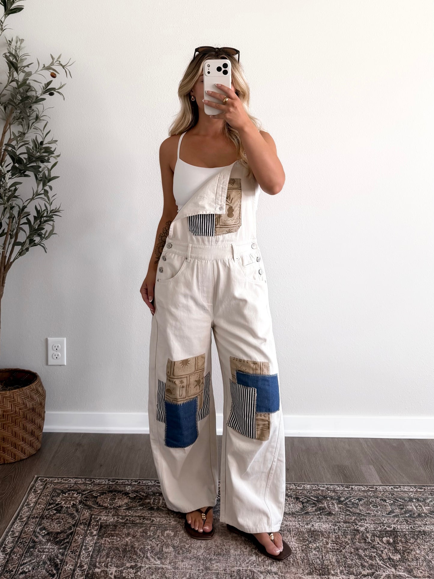 Roam Free Patchwork Barrel Overalls