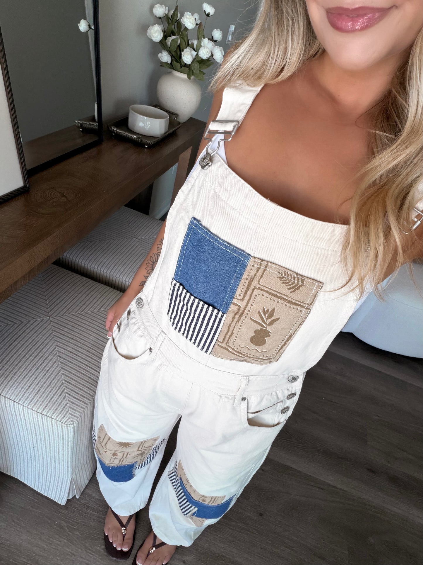 Roam Free Patchwork Barrel Overalls