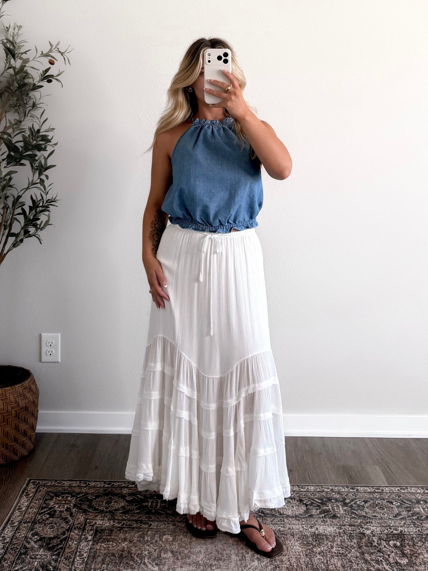 Evermore Tiered Midi Skirt / White