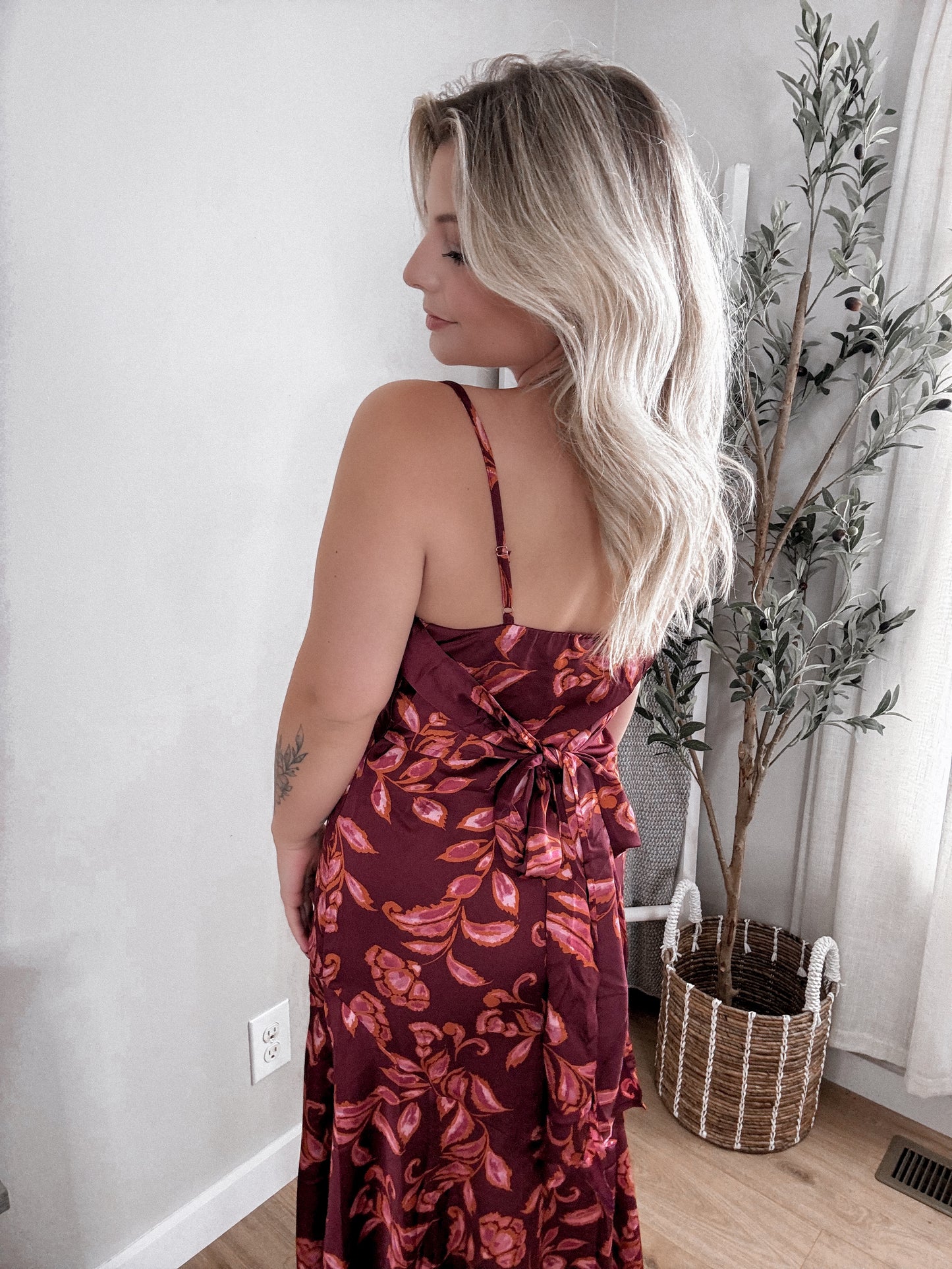 Burgundy Love Floral Midi Dress