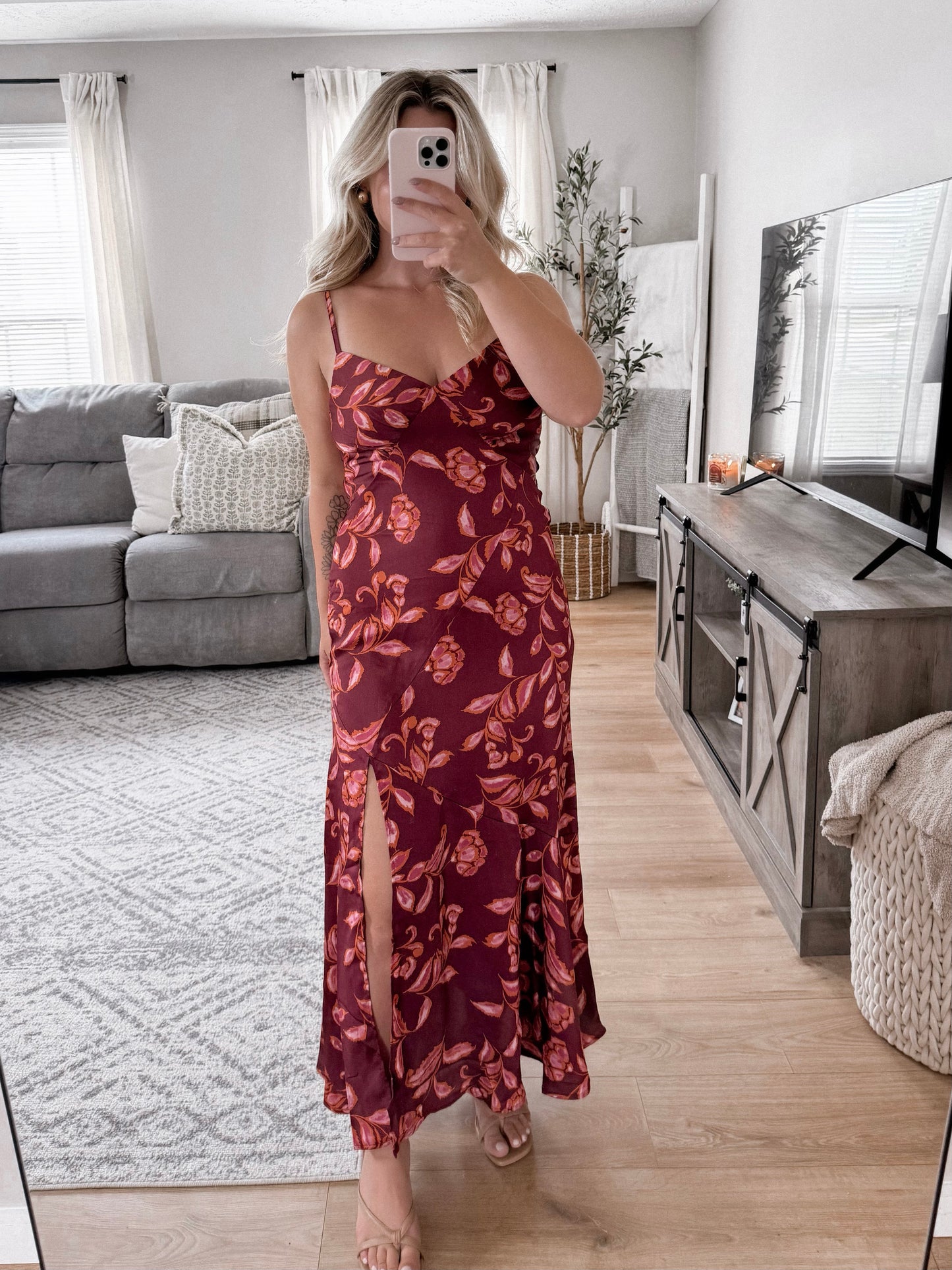 Burgundy Love Floral Midi Dress