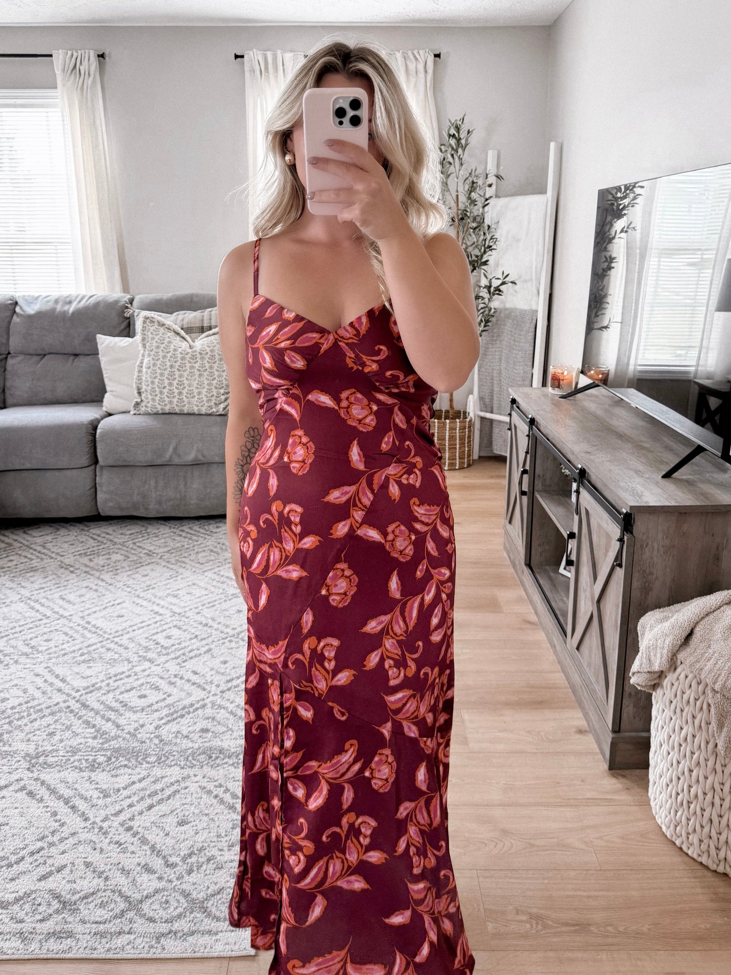 Burgundy Love Floral Midi Dress