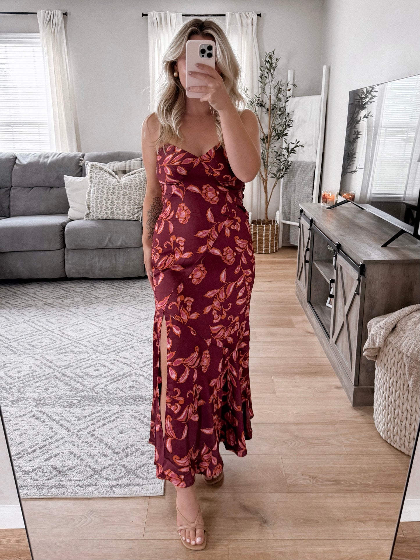 Burgundy Love Floral Midi Dress