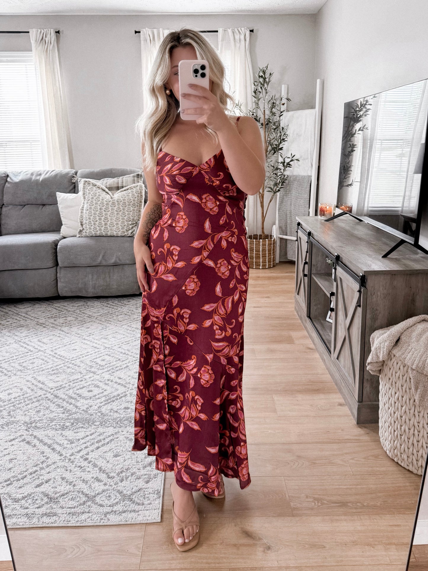 Burgundy Love Floral Midi Dress