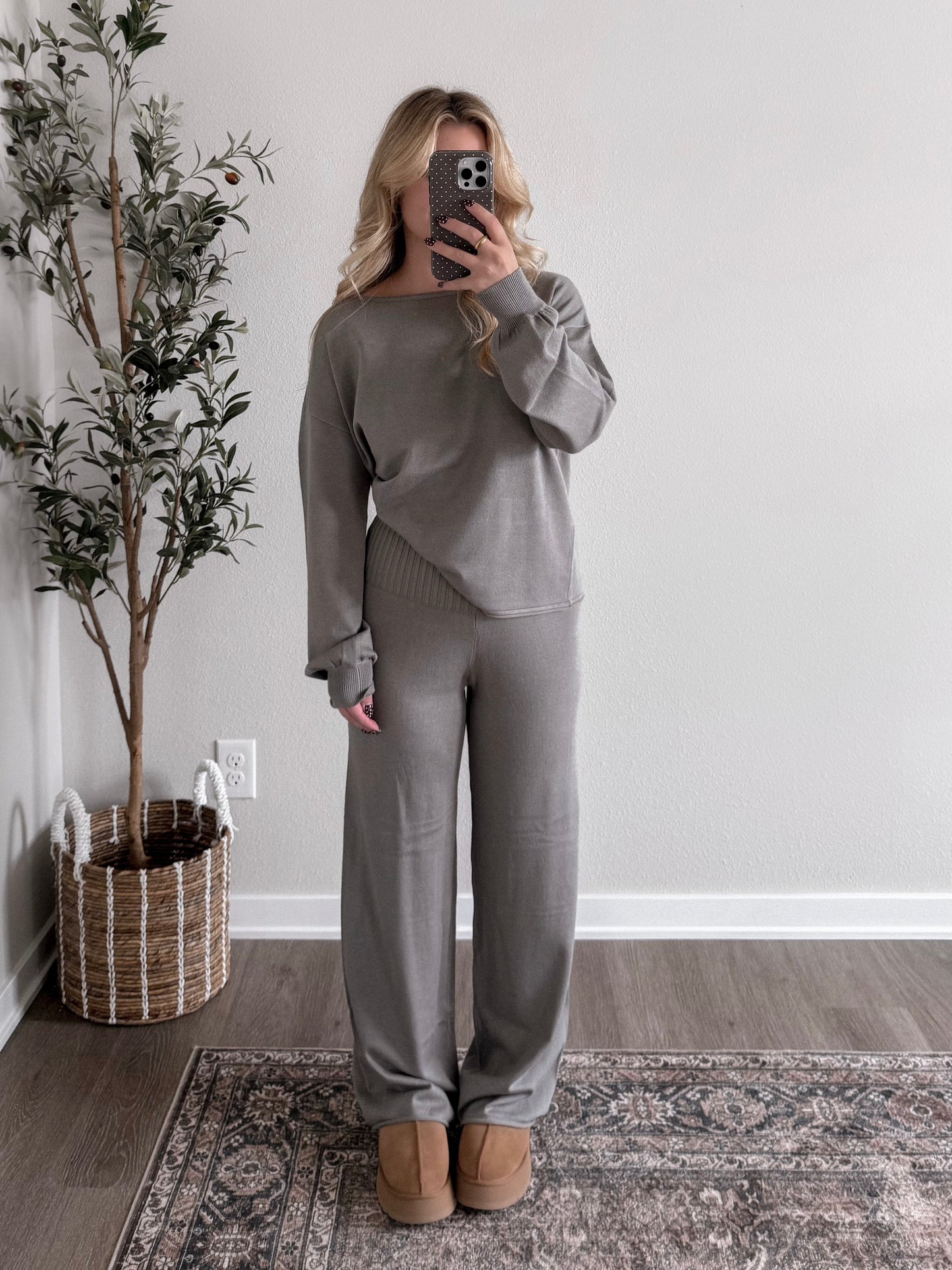 Rest Foldover Knit Pant Set / Ash Olive