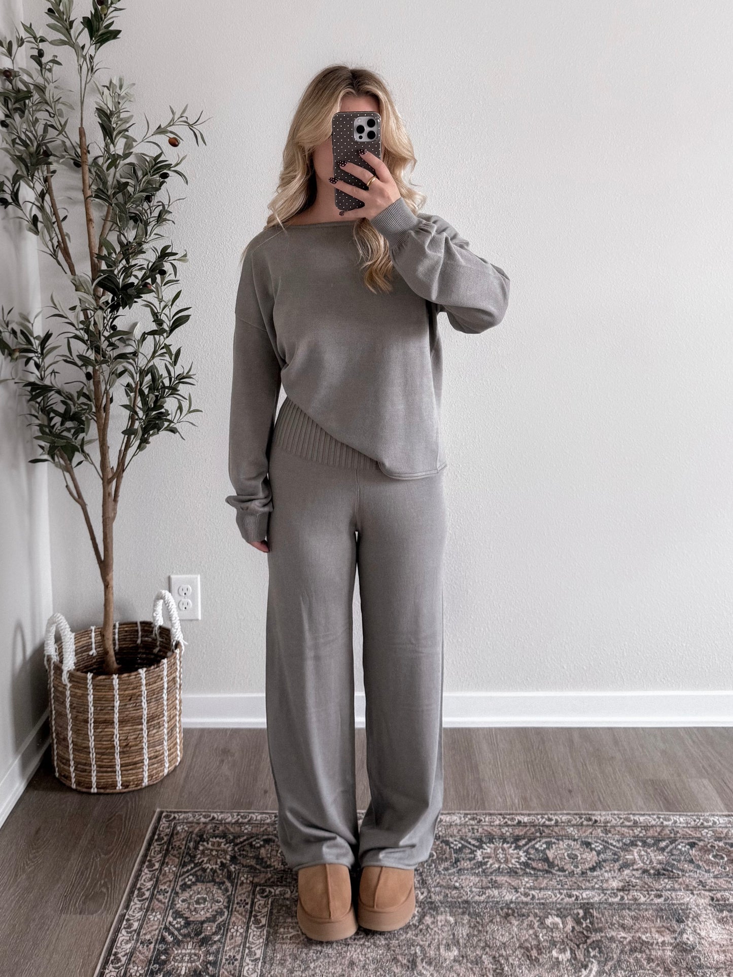 Rest Foldover Knit Pant Set / Ash Olive