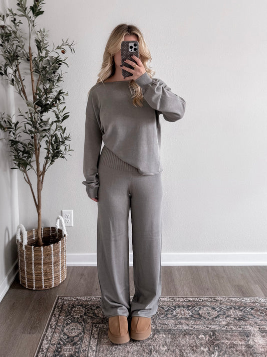 Rest Foldover Knit Pant Set / Ash Olive