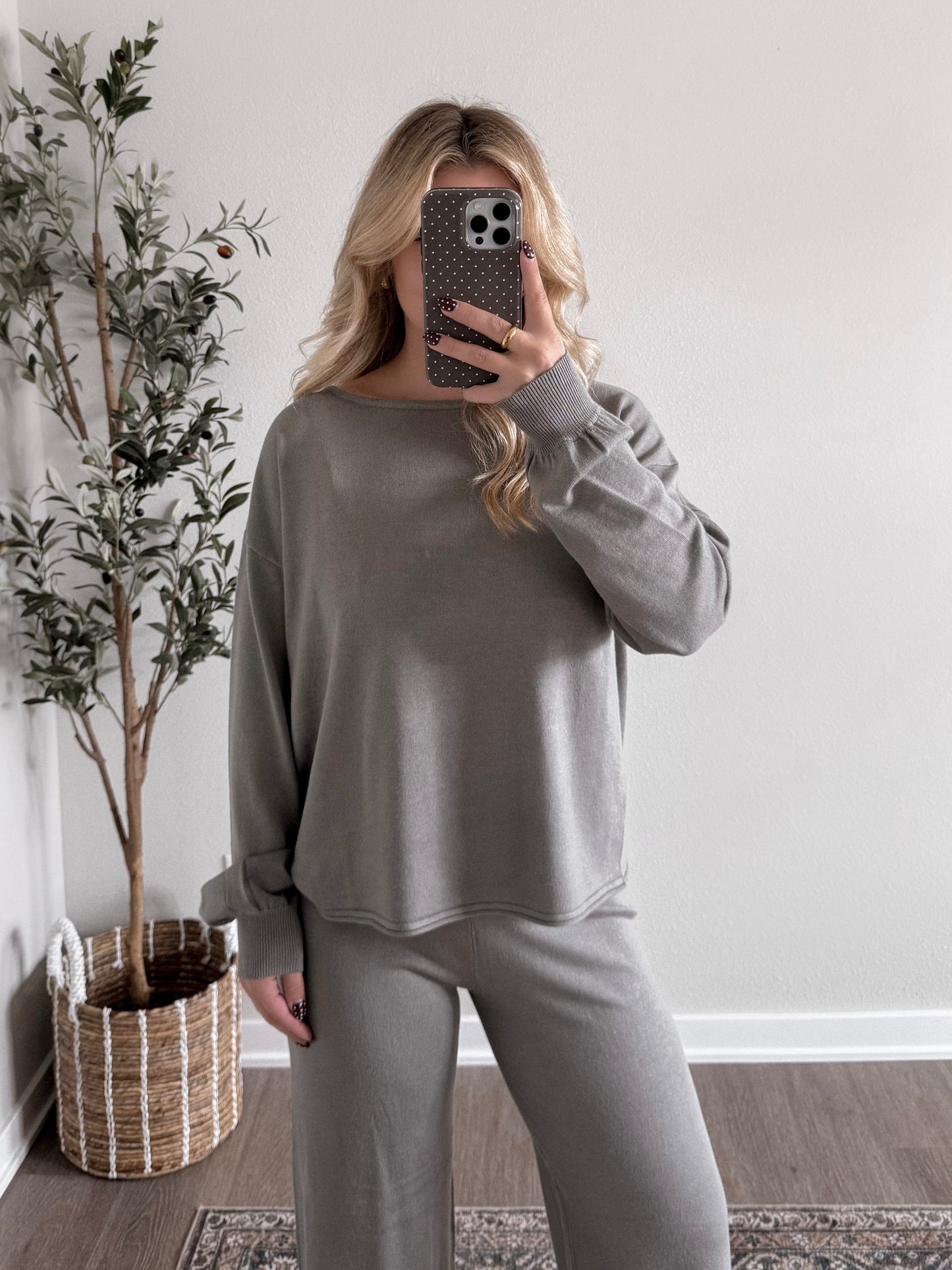 Rest Foldover Knit Pant Set / Ash Olive