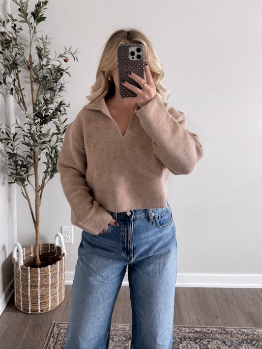 Coffee Date Cropped Knit Sweater