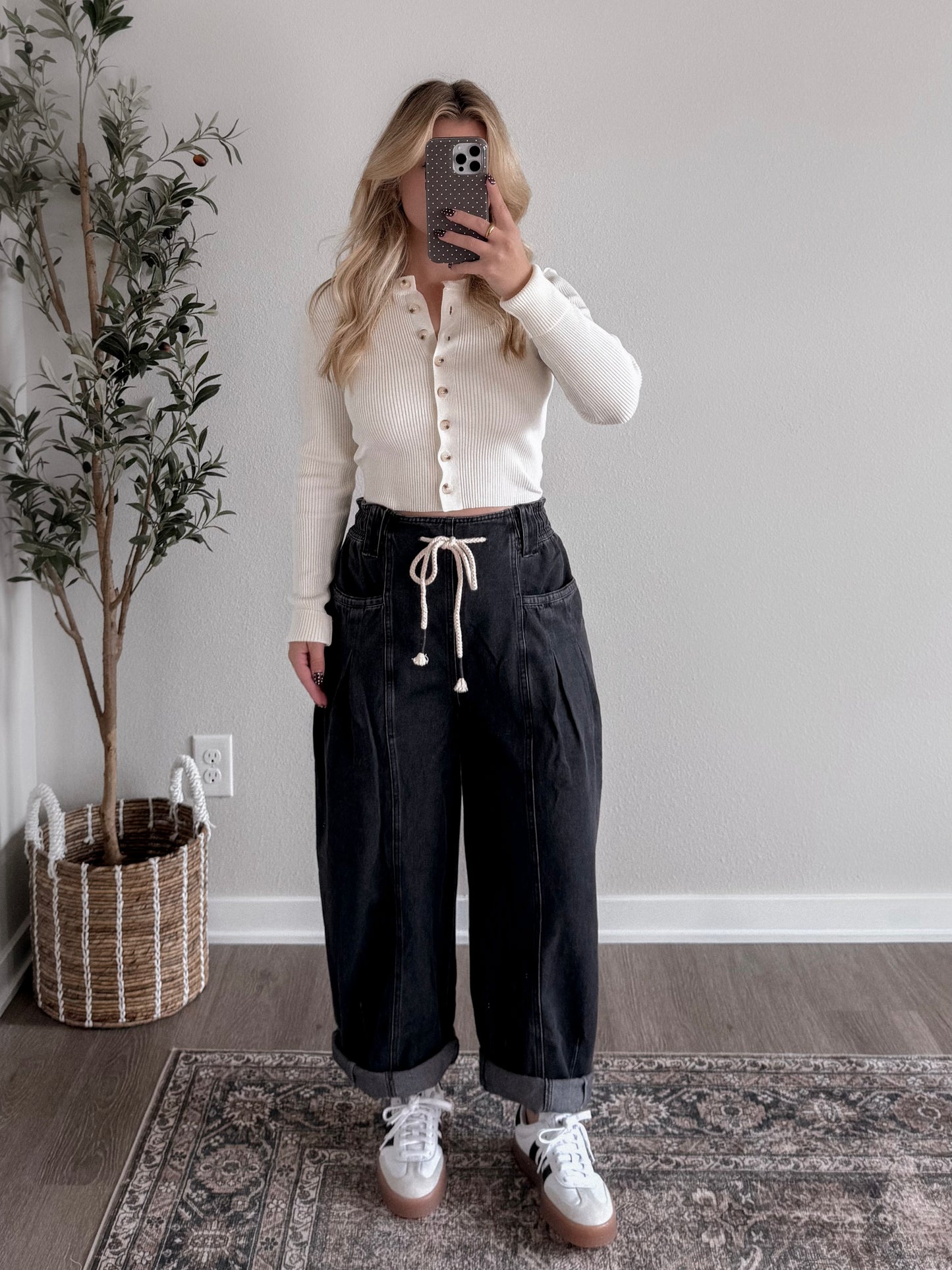 On The Go Denim Barrel Pants / Black