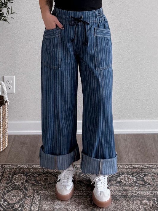 Drew Pinstripe Pant / Dark Denim