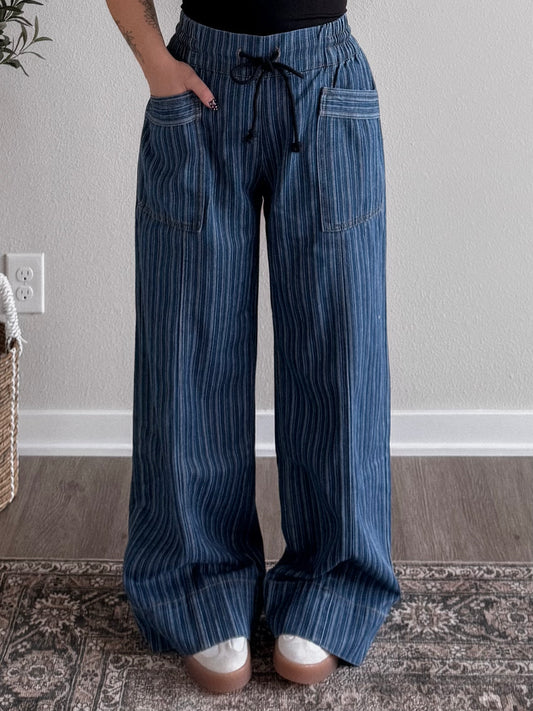 Drew Pinstripe Pant / Dark Denim