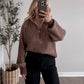 Fall Ribbed Half Zip Sweater / Brown