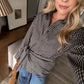 Oxford Grid Scarf Wrap Top / Navy