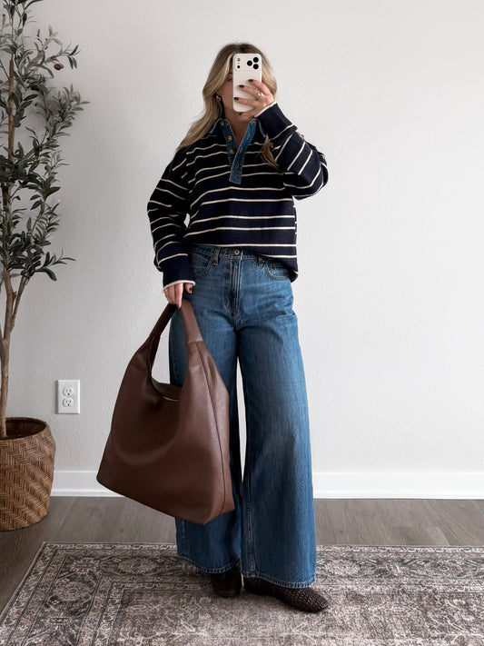 Fall Semester Denim Collar Sweater