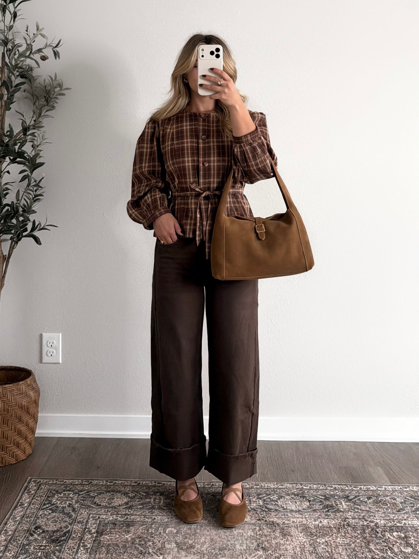 On Main Plaid Tie Waist Top
