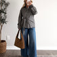 Oxford Grid Scarf Wrap Top / Navy