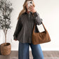 Oxford Grid Scarf Wrap Top / Navy