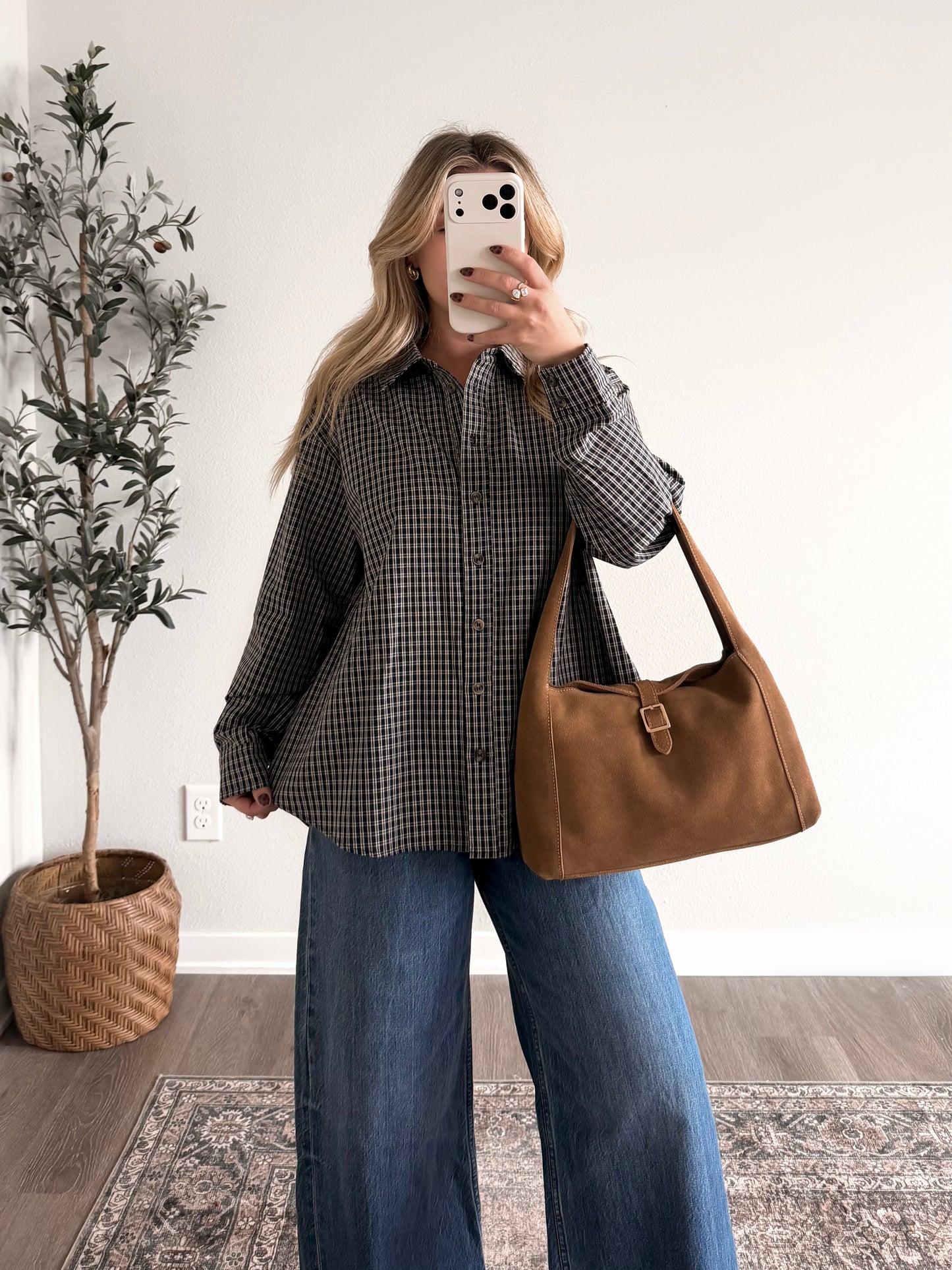 Oxford Grid Scarf Wrap Top / Navy