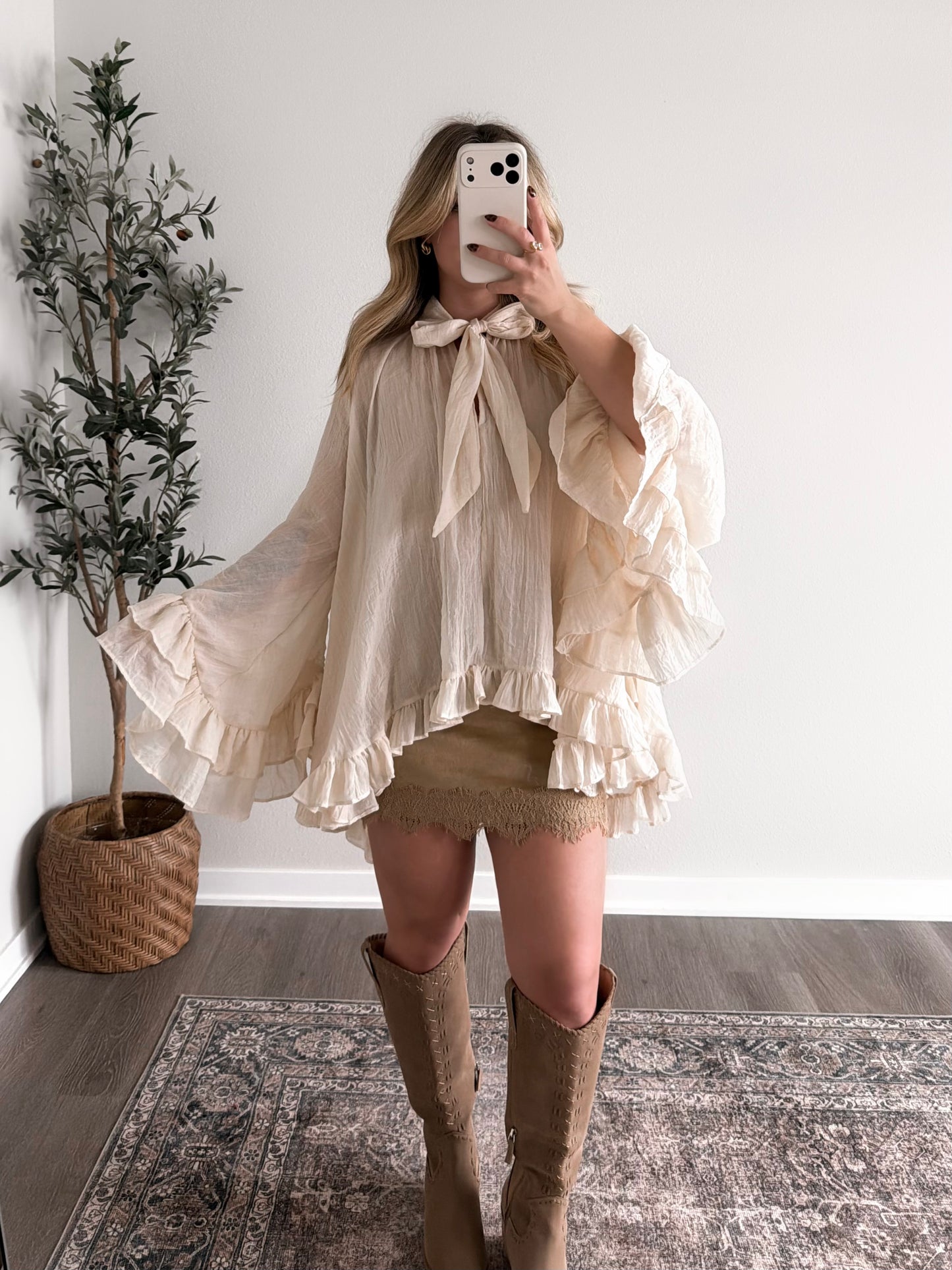 Betty Ruffle Tie Neck Blouse