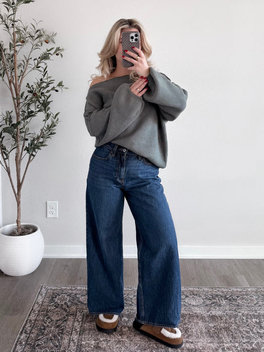 Hazel Boat Neck Oversized Sweater / Basil