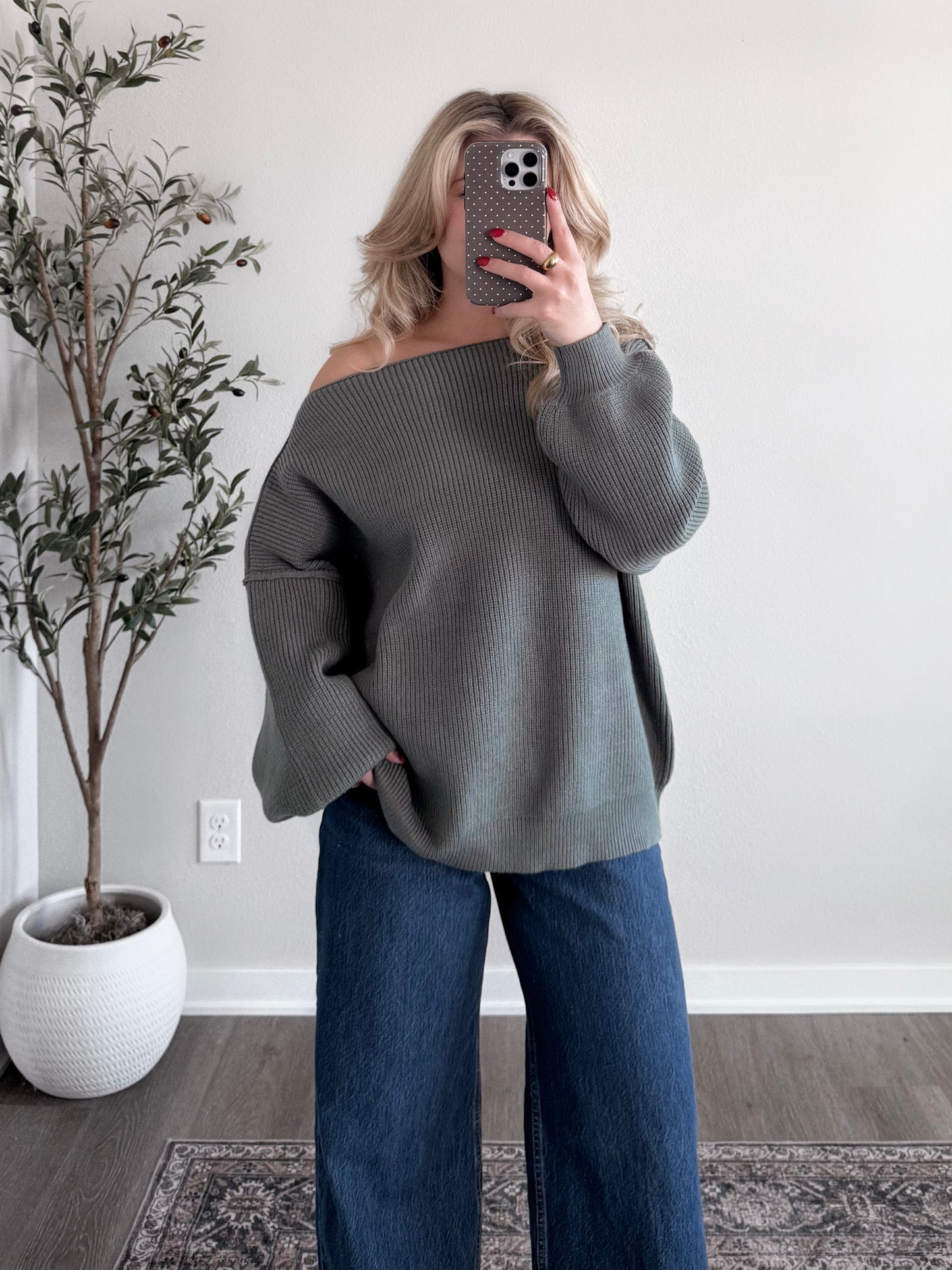 Hazel Boat Neck Oversized Sweater / Basil