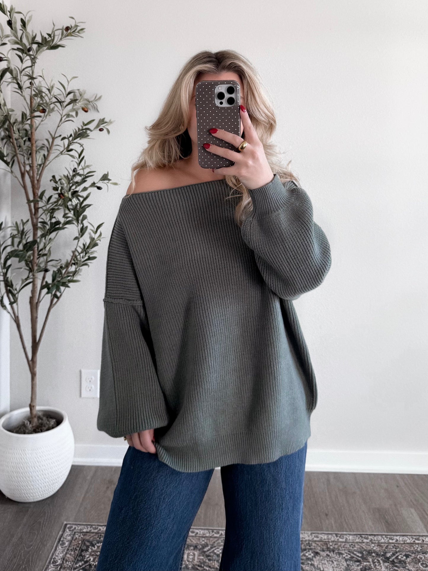 Hazel Boat Neck Oversized Sweater / Basil