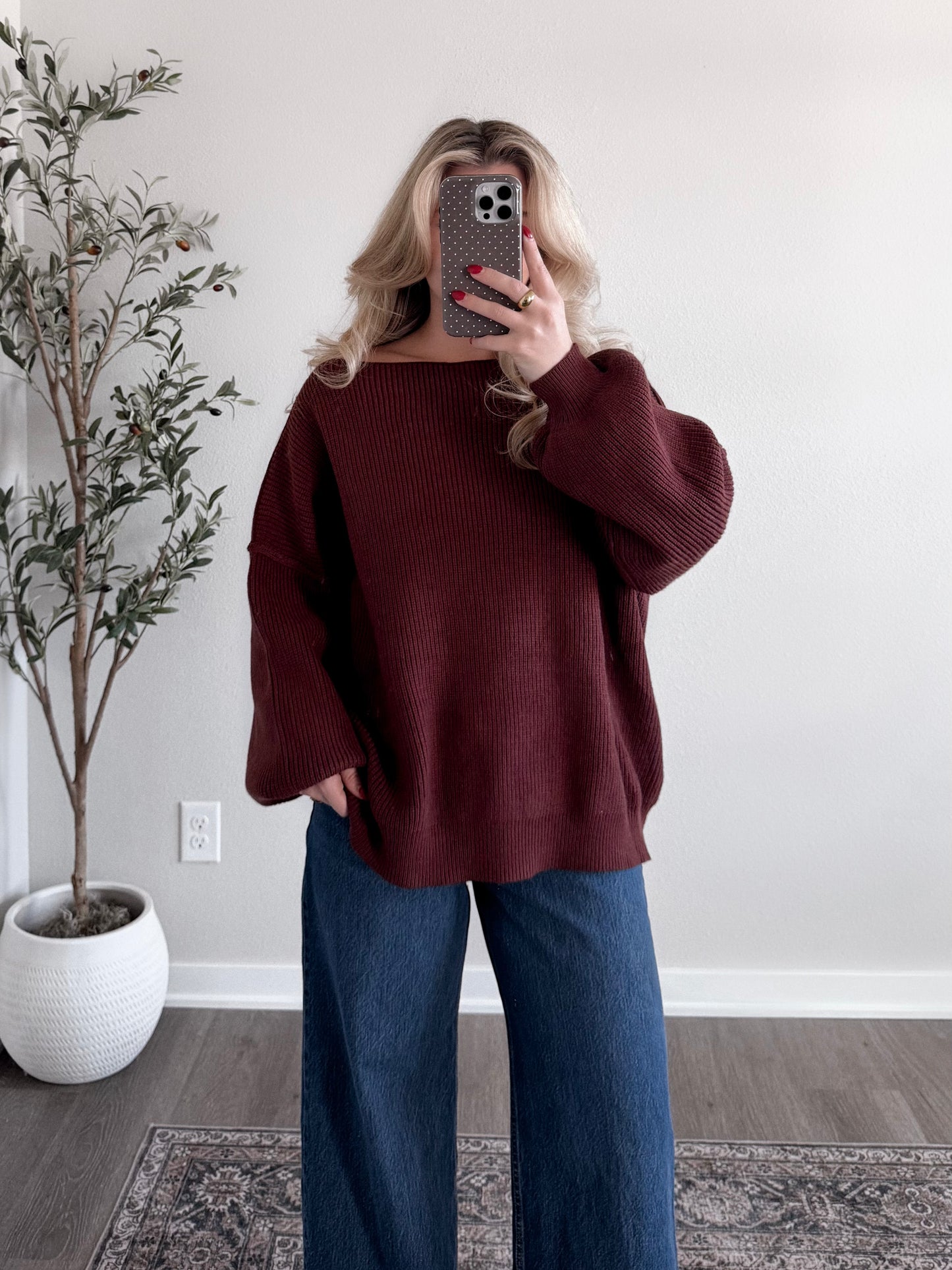 Hazel Boat Neck Oversized Sweater / Brown