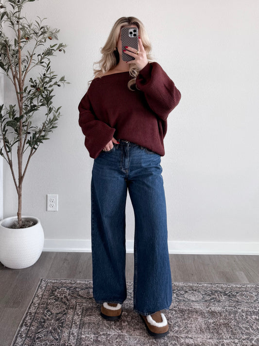 Hazel Boat Neck Oversized Sweater / Brown