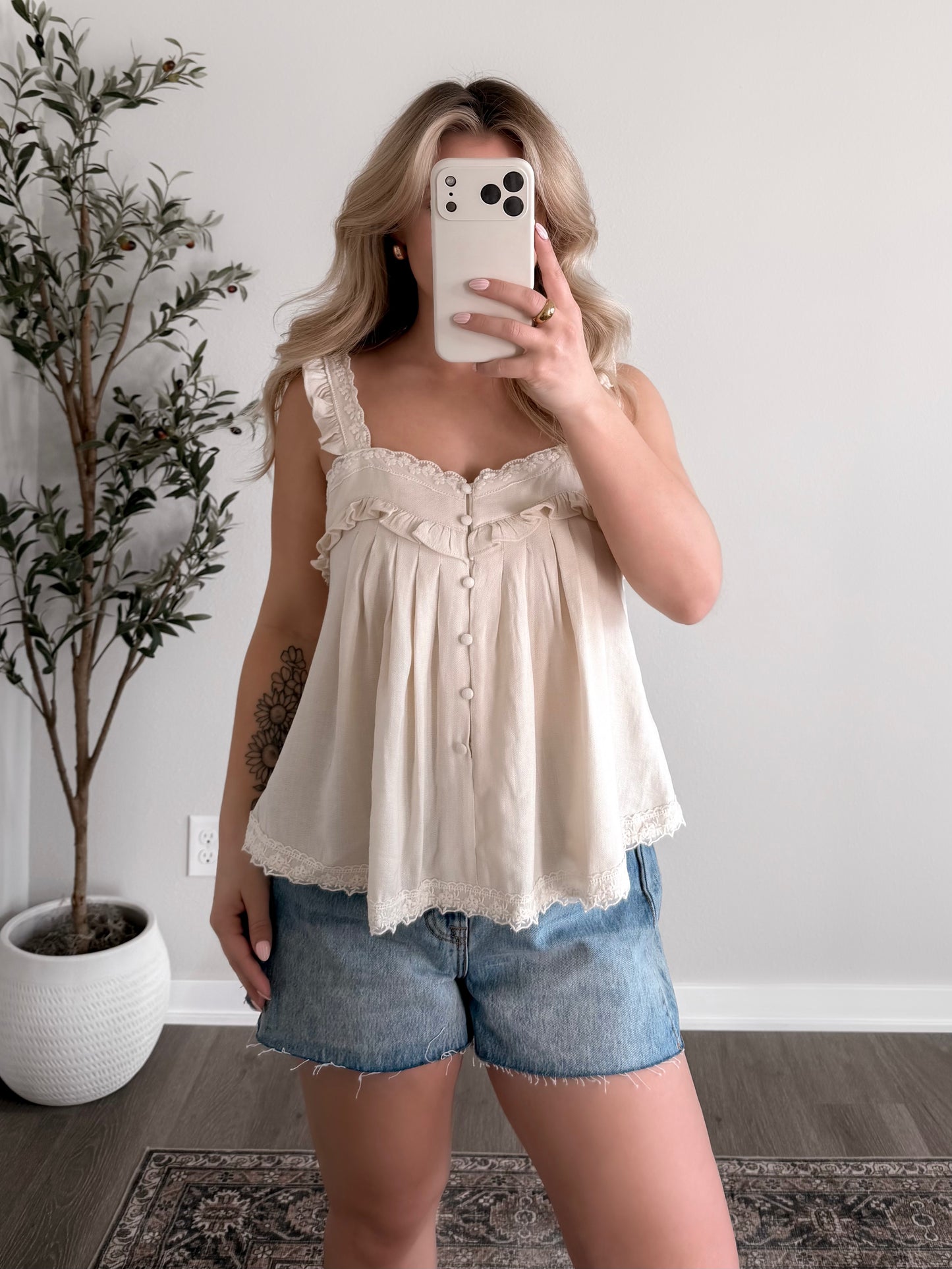 Bellflower Ruffle Cream Top
