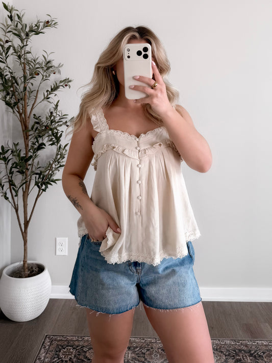 Bellflower Ruffle Cream Top