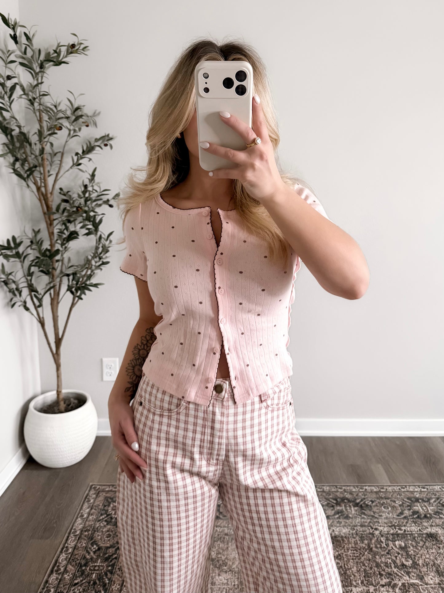 Sweet Dot Basic Top / Pink-Brown