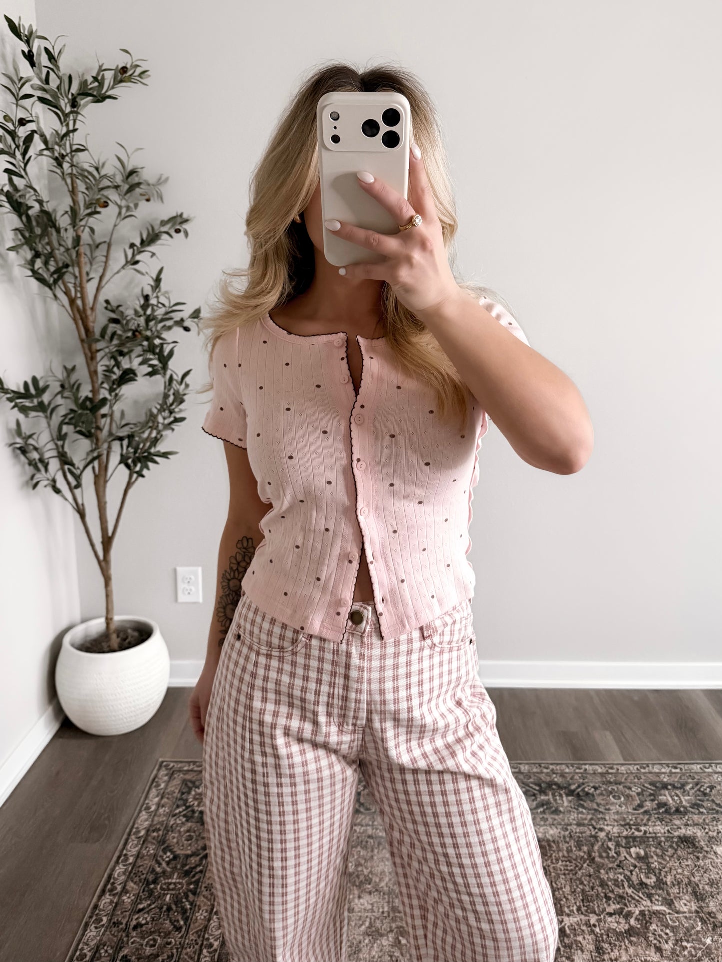 Sweet Dot Basic Top / Pink-Brown