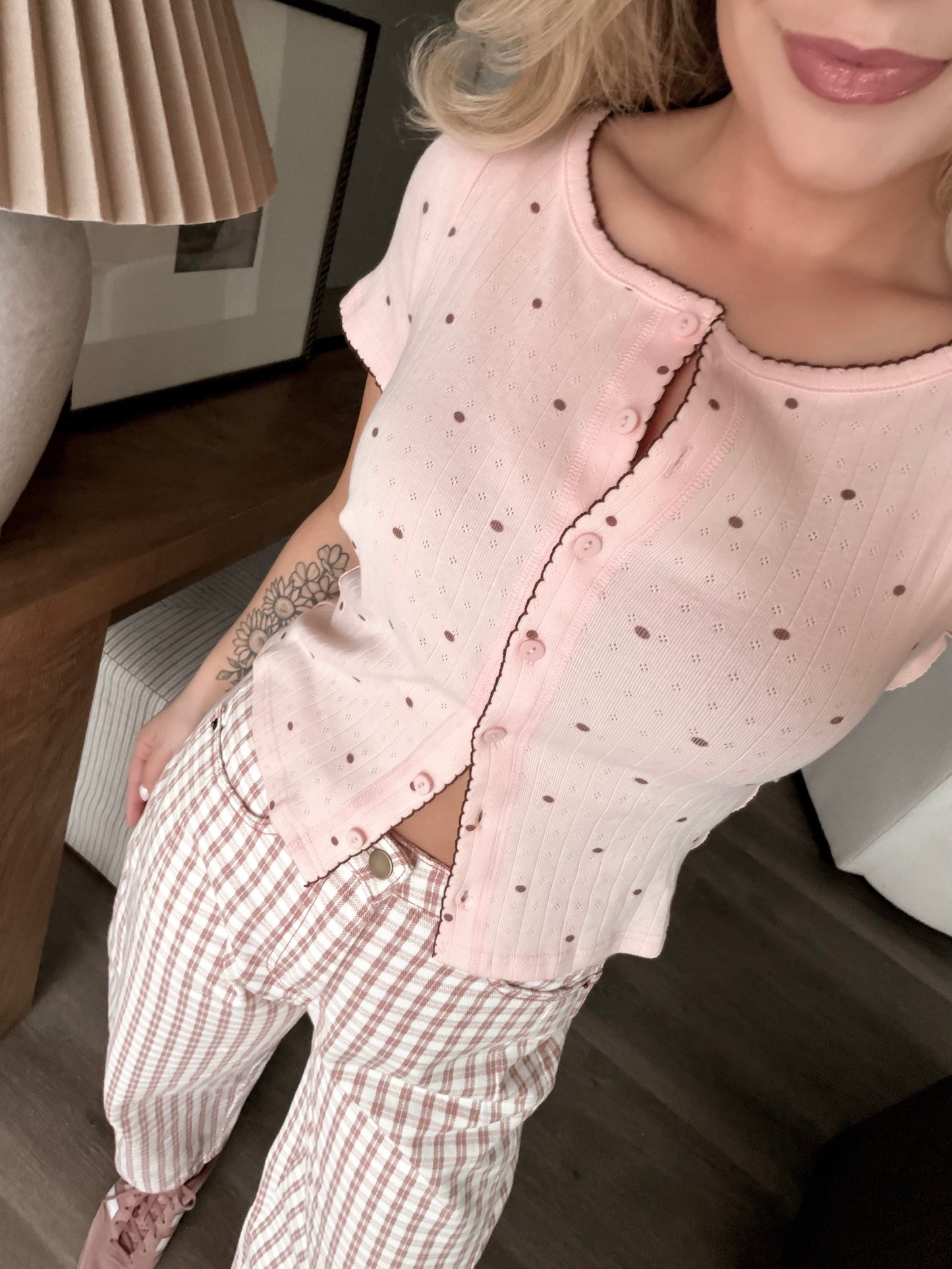 Sweet Dot Basic Top / Pink-Brown