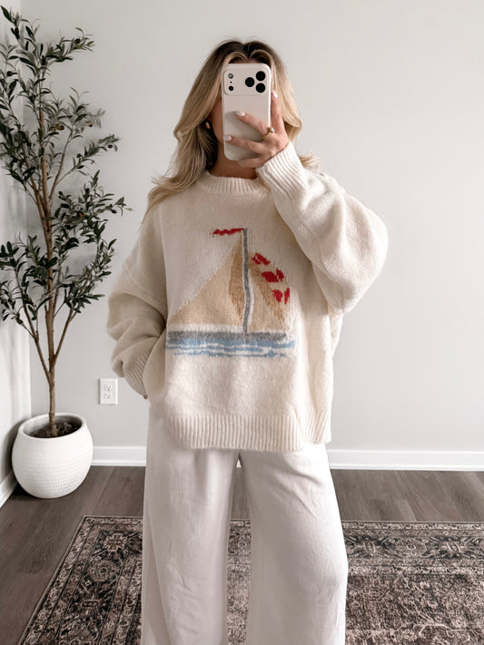 Sail Away Knit Sweater / Cream (Restocking Mid April)