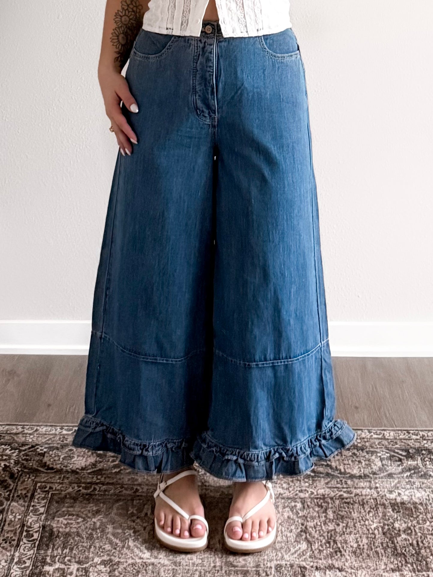 Ruthie Ruffle Wide Leg Crop Pant (Short Friendly)