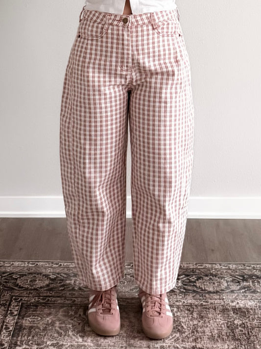 Gridlock Check Print Barrel Pant / Pink