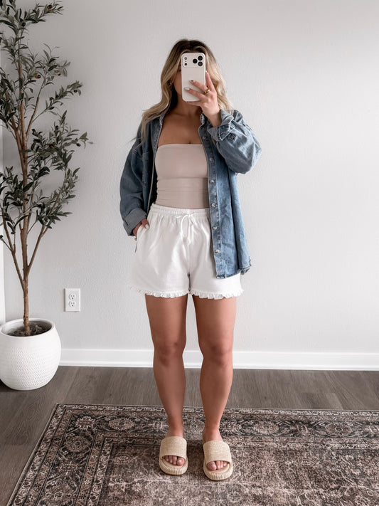 Ruffle Lounge Shorts / White