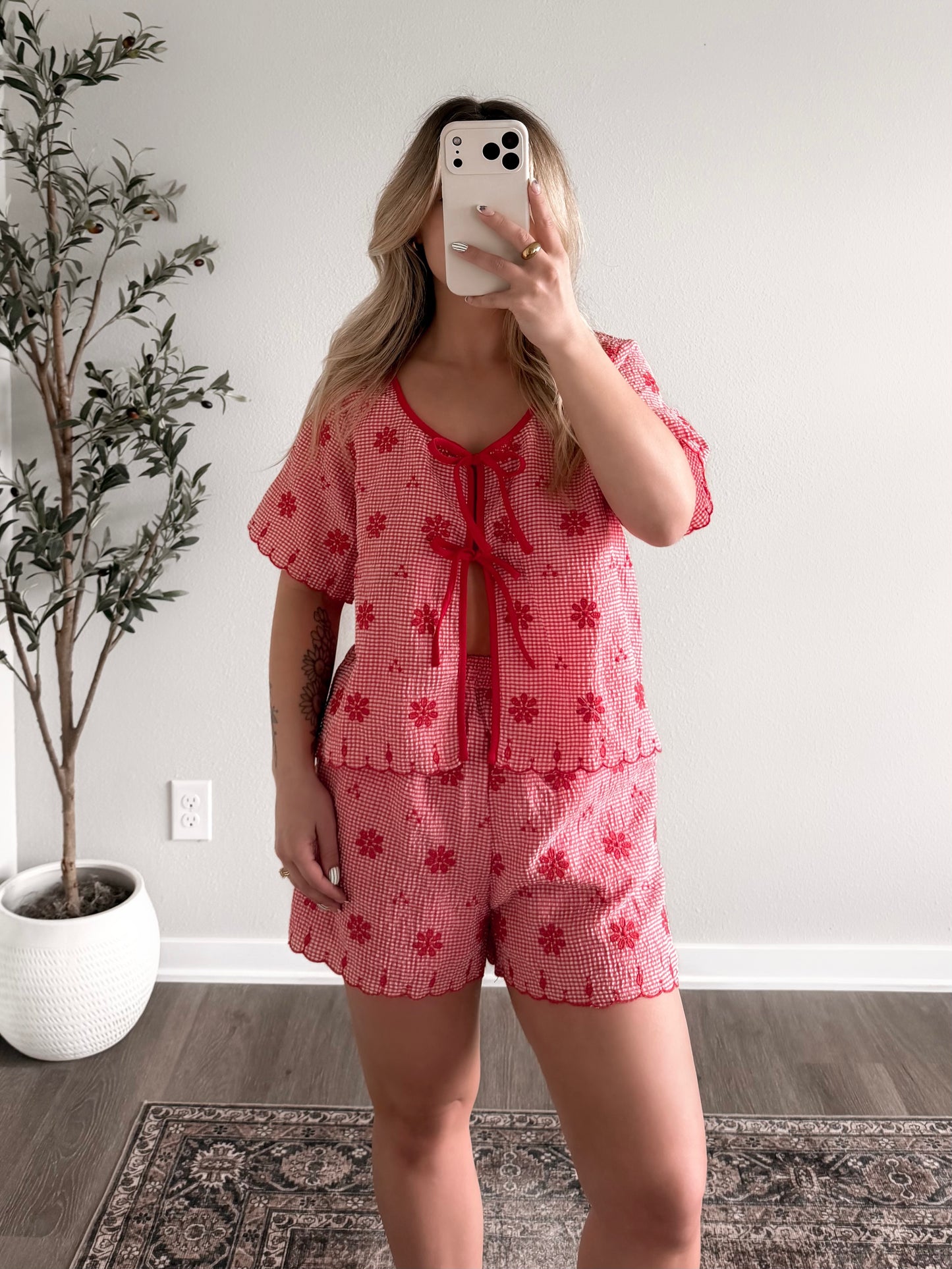 Liberty Gingham Short Set / Red