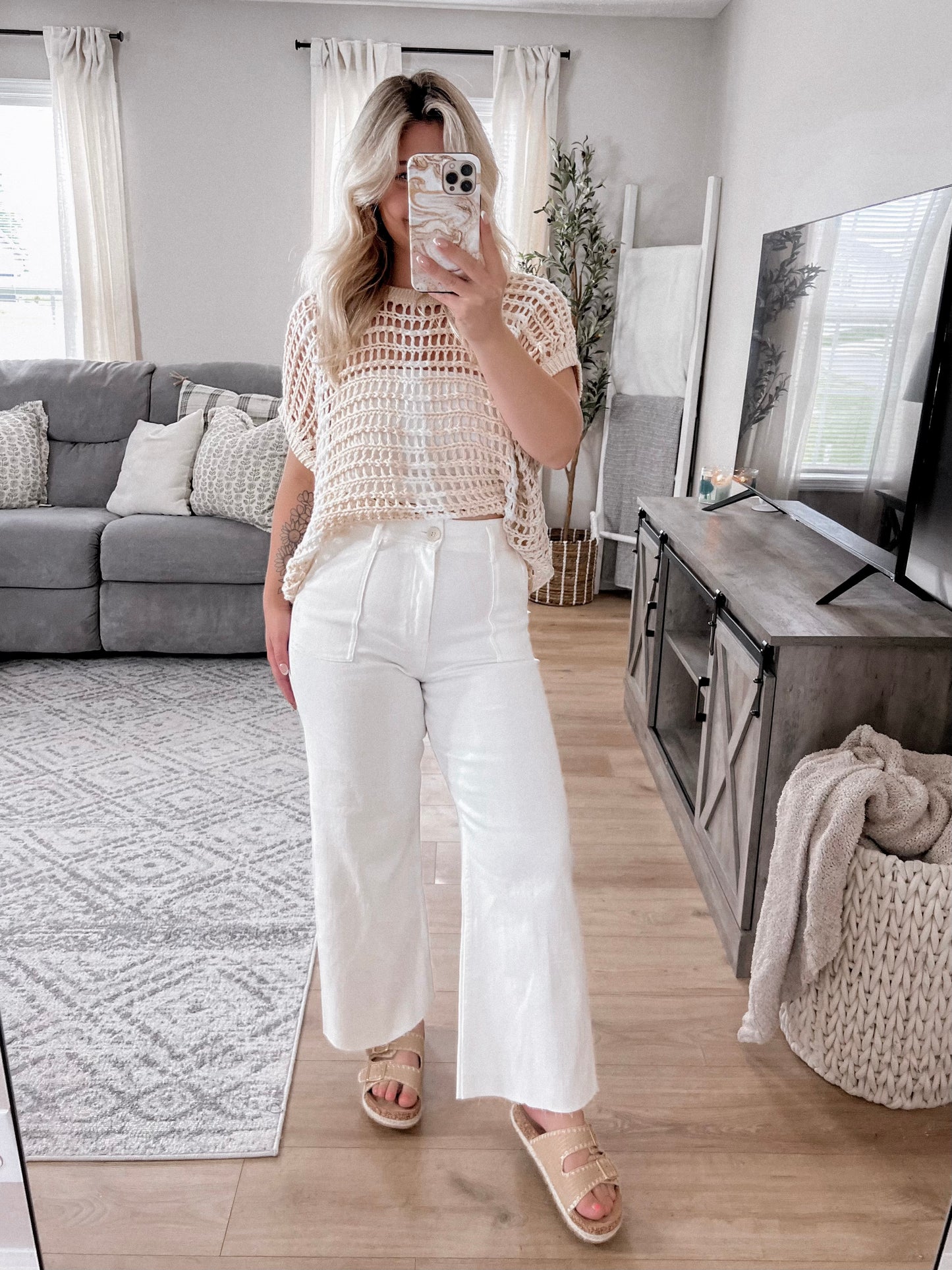 Dove White High Rise Wide Leg Denim Final Sale