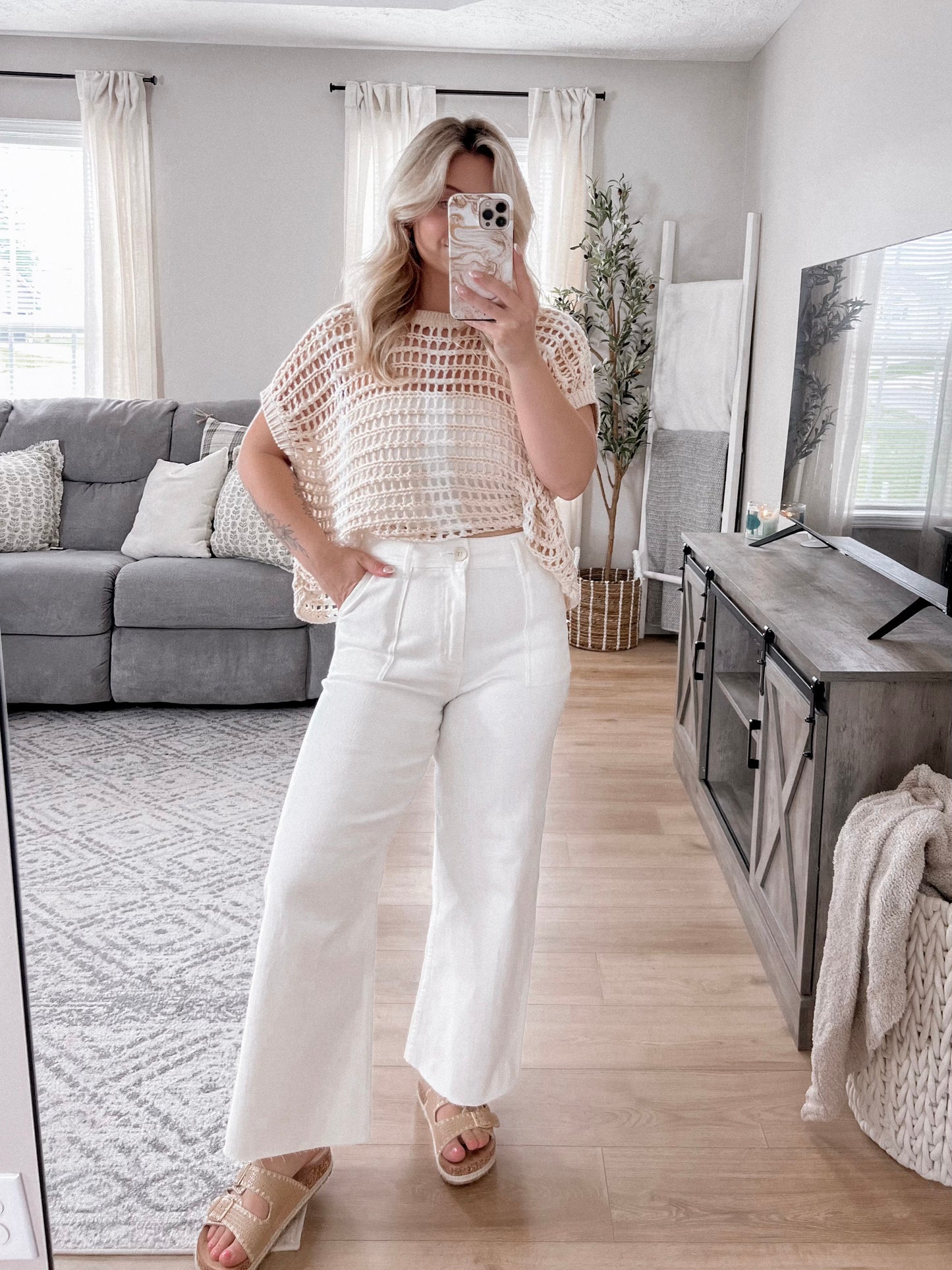 Dove White High Rise Wide Leg Denim Final Sale