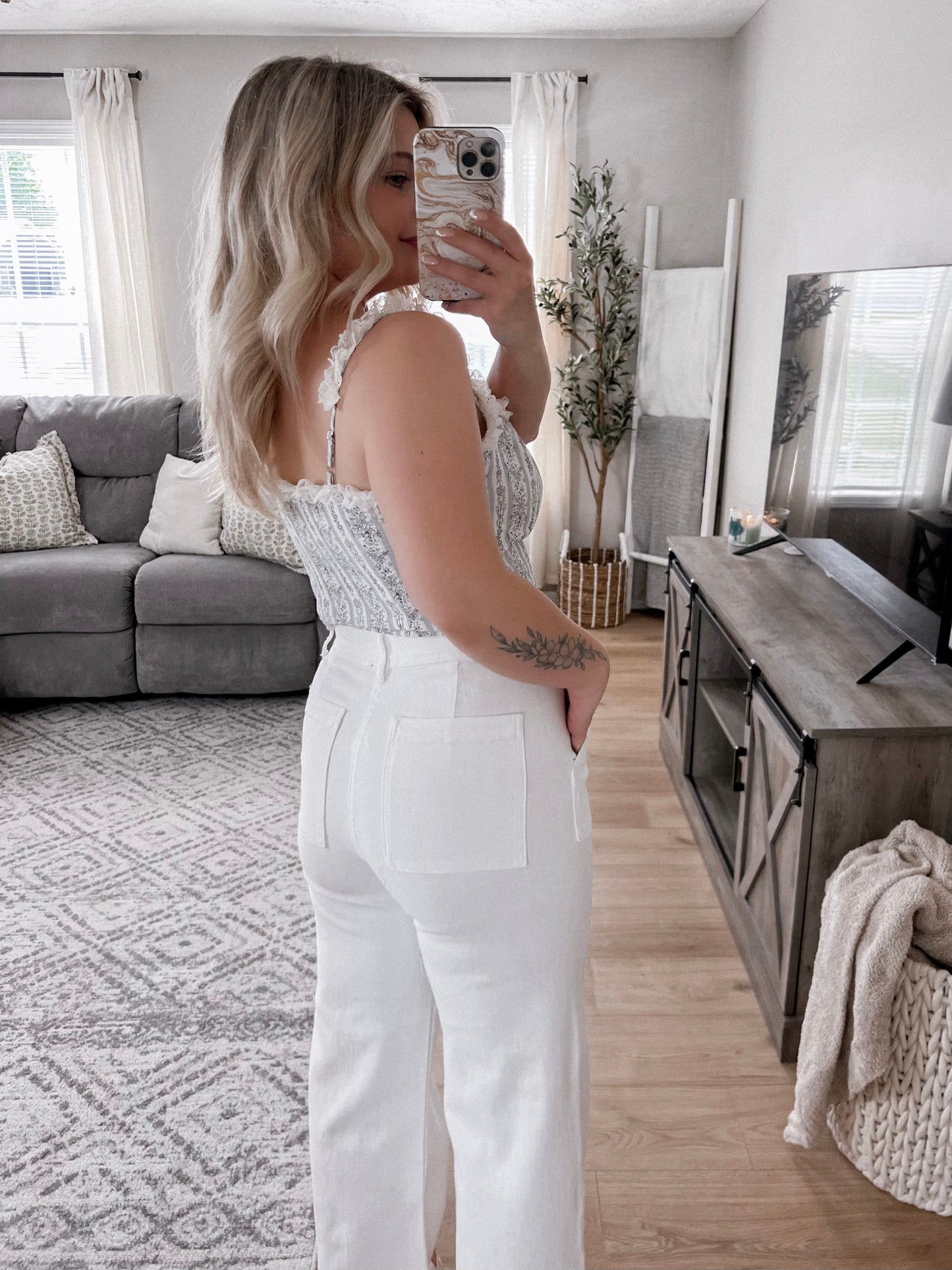 Dove White High Rise Wide Leg Denim Final Sale