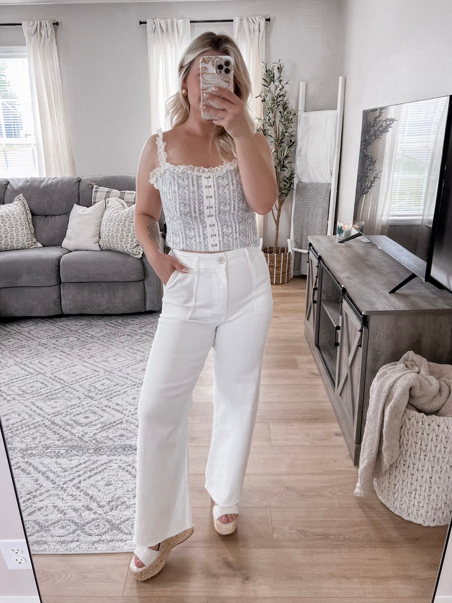 Dove White High Rise Wide Leg Denim Final Sale