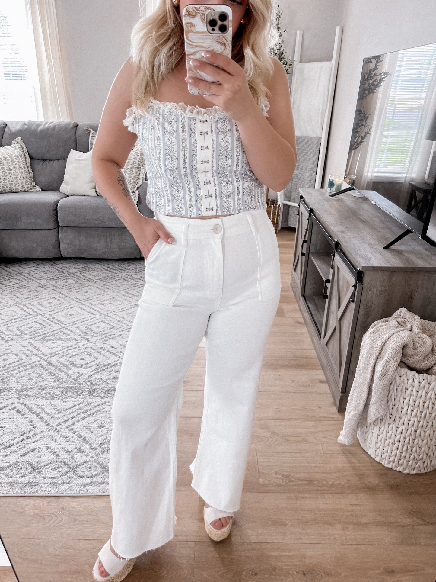 Dove White High Rise Wide Leg Denim Final Sale