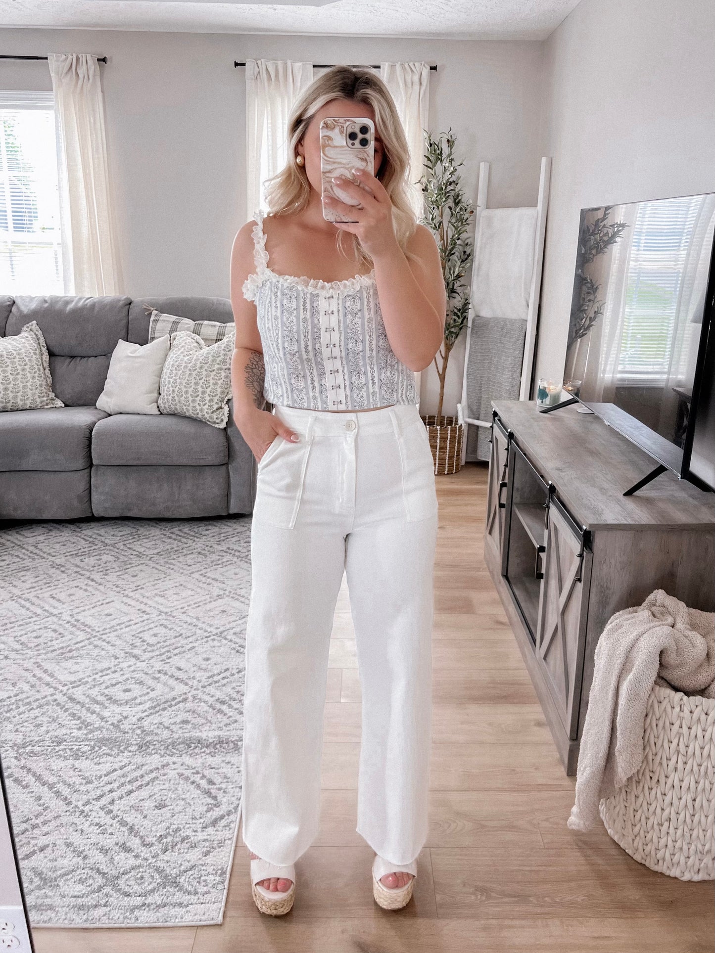 Dove White High Rise Wide Leg Denim Final Sale