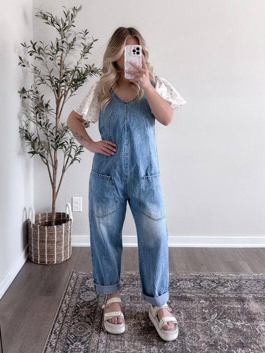 Casual Weekend Denim Overall Jumpsuit