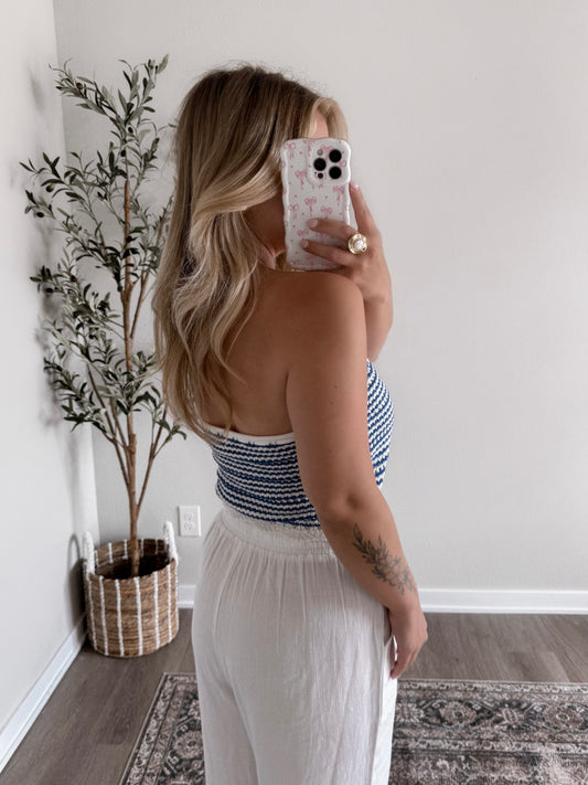 Cove Striped Knit Strapless Top