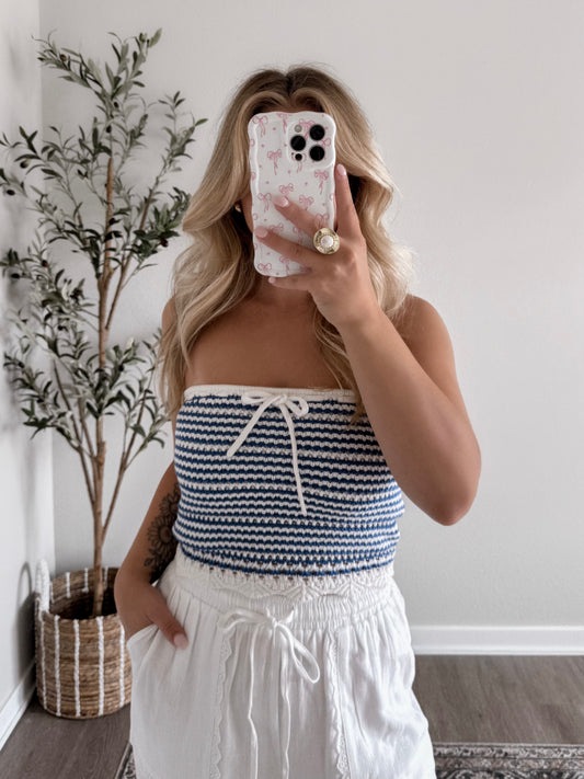Cove Striped Knit Strapless Top